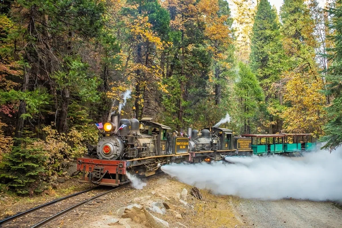 Yosemite Mountain Sugar Pine Railroad steam train near Oakhurst, CA